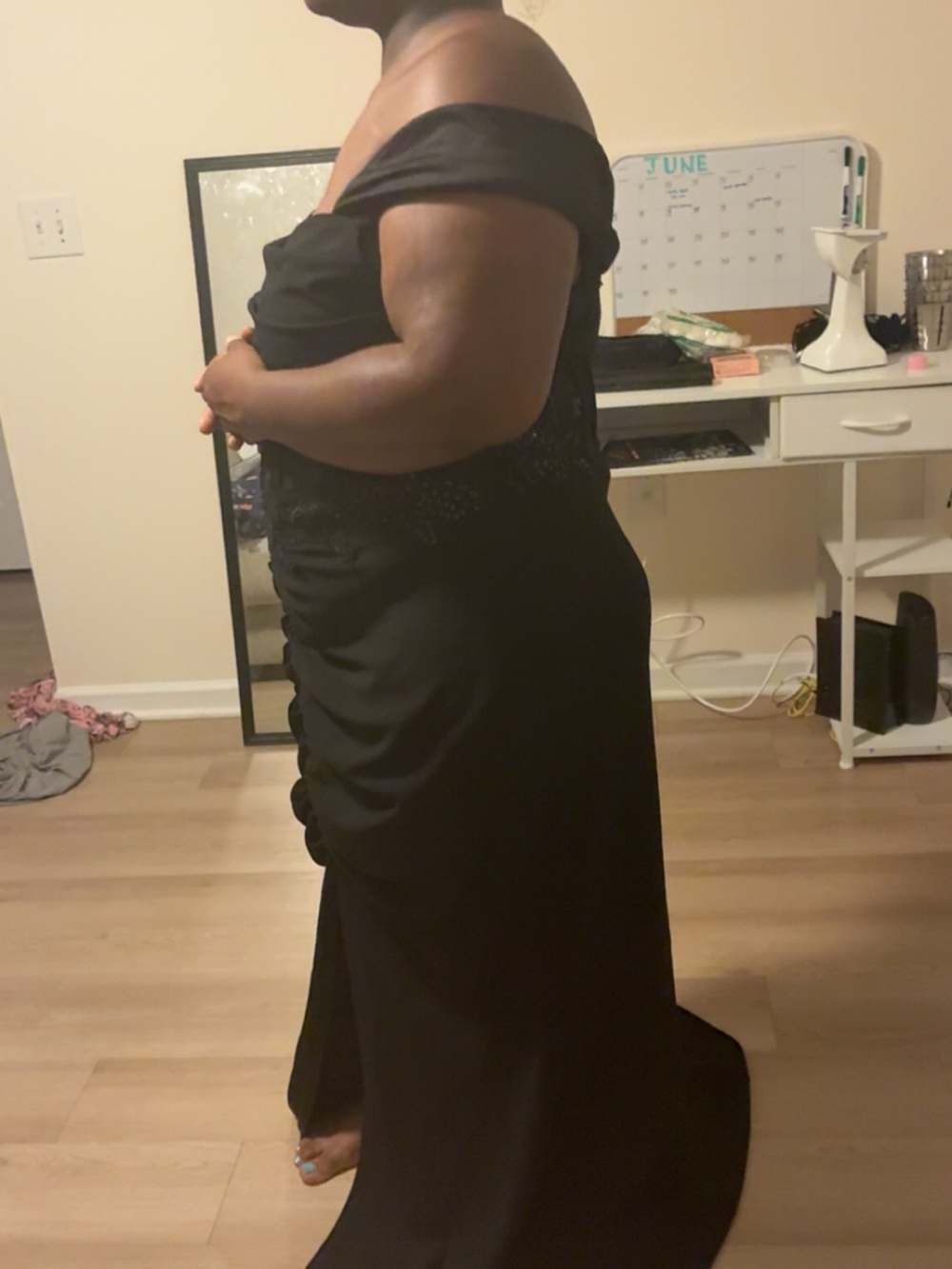 Fashion Nova Black One-Shoulder Lace-Insert Mermaid Gown - Picture 3 of 3